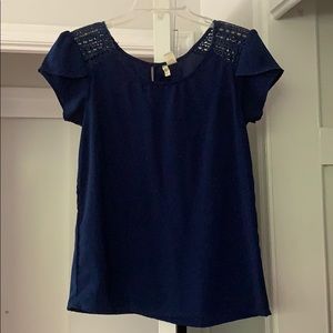 Navy blue blouse with detailed shirt sleeves